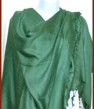 Plain Solid Green Color Shawl, Stole, Wrap Rayon with fringes from India!