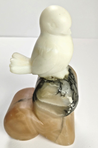 Vintage mid century natural stone base with carved bird 5''H