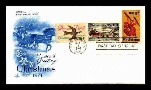 DR JIM STAMPS US COVER CHRISTMAS THE ROAD WINTER CURRIER & IVES FDC COMBO