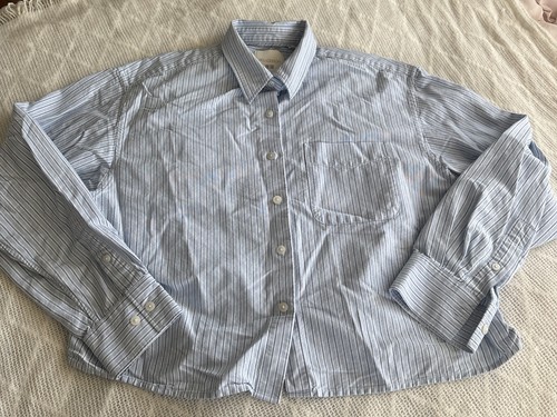 UNIQLO X JW ANDERSON Oxford Business Boxy Cropped Striped Shirt Blue/Gray Large