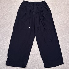 Tommy Hilfiger Wide-Leg Pants Womens Medium Navy Blue Drawstring Pleated Stretch