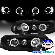 Fits 1998-2002 Chevy 98-02 Camaro Halo Projector Headlights Black Led Bar Lamps