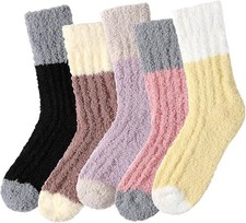 5 Pairs Fuzzy Socks for Women,Pairs Fuzzy Socks Winter, Soft Cozy Fluffy Slippe