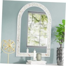 Arched Wall Mirror 24x36 Inches, Mosaic Bathroom Mirror with 36"L x 24"W White