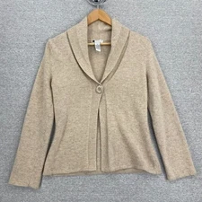 Carole Little Sweater Cardigan Womens Medium Cream Tan Angora Wool Long Sleeve