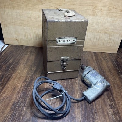 Vintage Craftsman(SEARS)  Electric 1/4 Drill And Metal Carrying Case Works  USA
