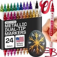Metallic Dual-Tip Acrylic Paint Markers - Brush Fine Tip Combo