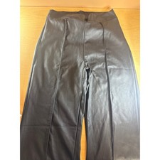 Fashion Nova Black Faux Leather Wide Leg Pants High Waisted Seam Front Large