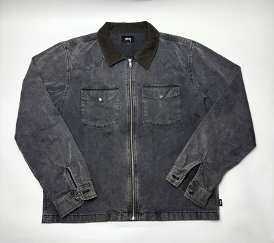 Grey Stussy Washed Chore Jacket Stussy Men's Washed Denim Zip-up