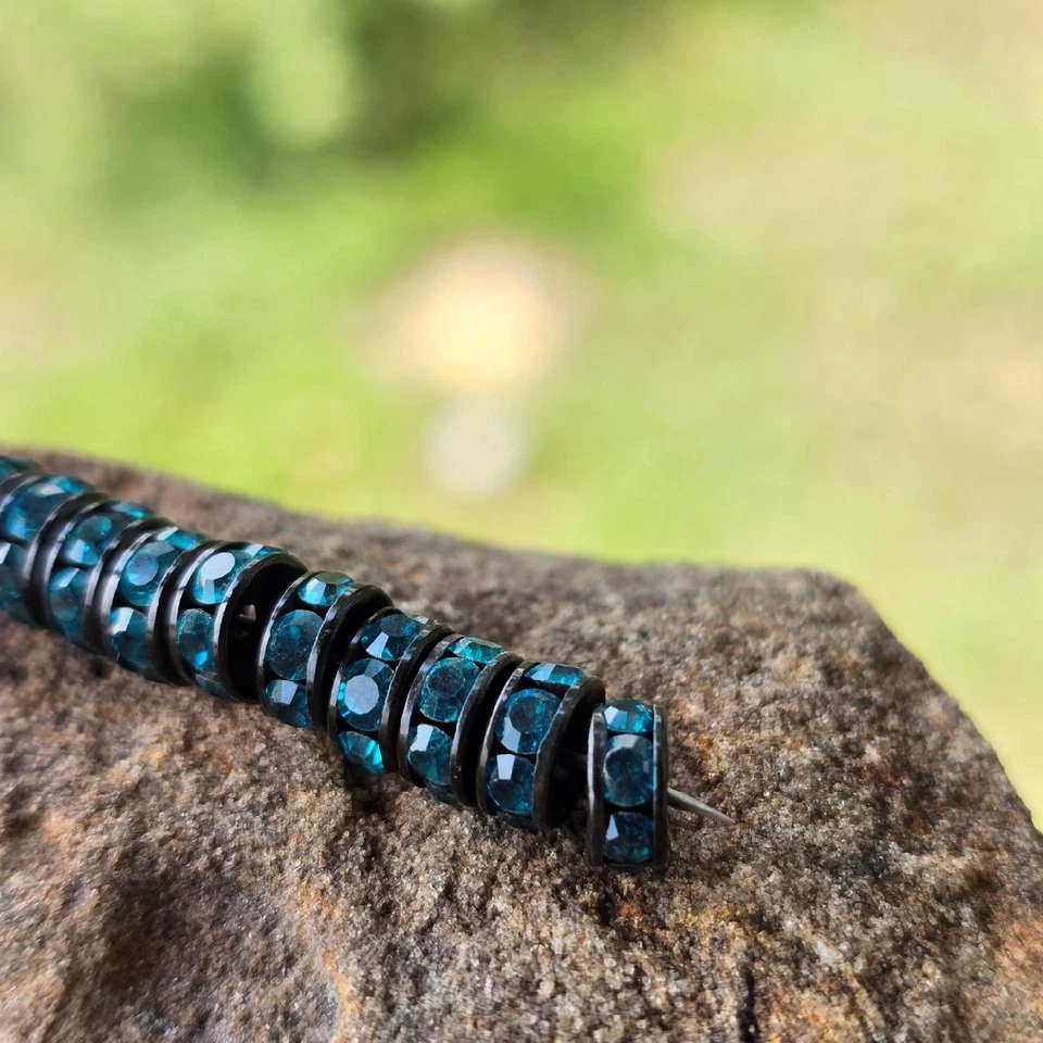 (10) Cuentas rondelle vintage de metal negro Swarovski diamantes de imitación azul aguamarina Foto 2 de 4