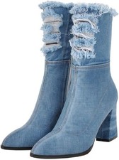 MAVMAX Denim Ankle Boots for Women Pointed Toe Chunky High Heel Jeans Denim...
