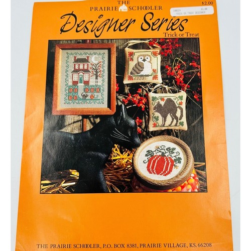 THE PRAIRIE SCHOOLER Halloween Cross stitch Trick or Treat Owl Cat Pumpkin House