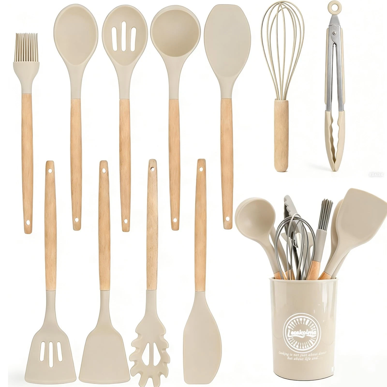 Silicone Cooking Utensil Set,12 PCS Cooking Kitchen Utensils Set, Nonstick Ki...