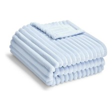 NEW SEALED Soft Fleece Baby Blanket Unisex Reversible Stripes 30x40" PASTEL BLUE