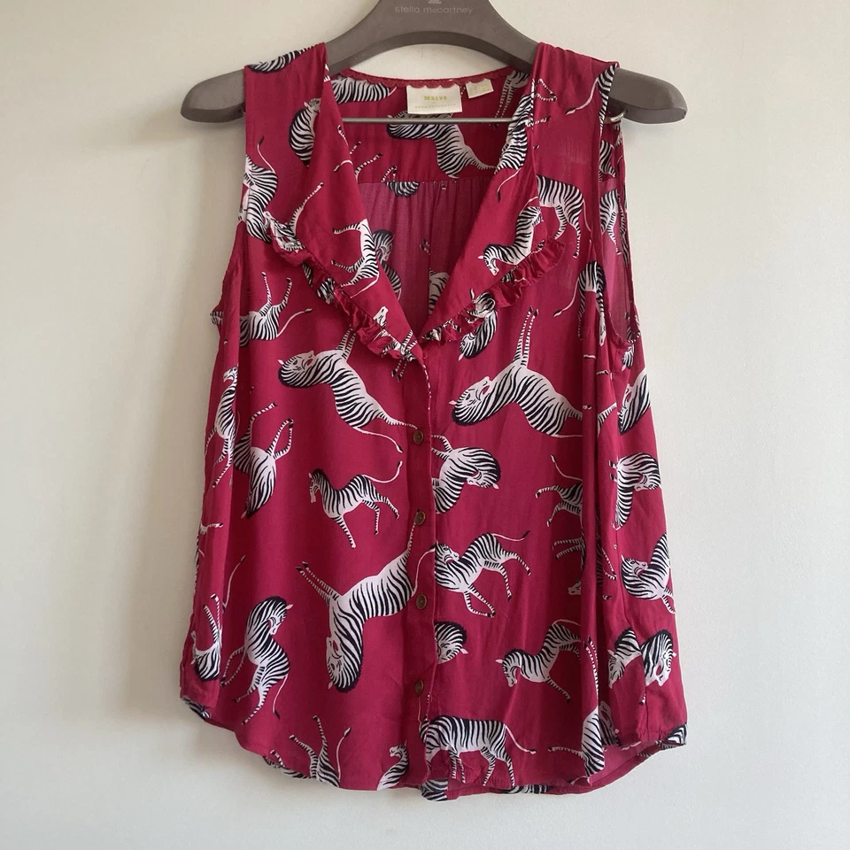 Anthropologie Maeve Audrey haut sans manches imprimé zèbre rose US12 nouveaut... - Photo 3/4