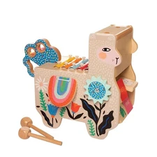 Manhattan Toy Musical Llama Wooden Instrument for Toddlers with Maraca & Drum