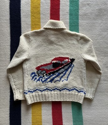 Vintage seltenes 60er Jahre Cowichan Motorboot Design, Wolle, Lightning Zip, XL 