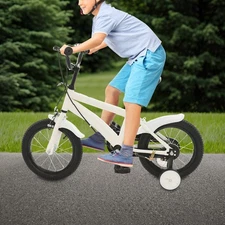 14" White Kids Bicycle with Training Wheels for Ages 3-6, Durable & Comfortable