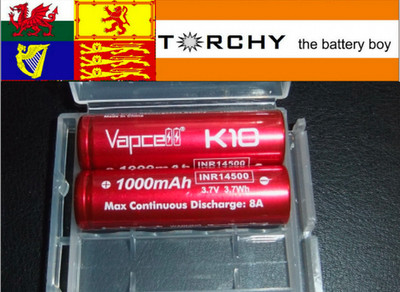 2x 8A Vapcell K10 1000mAh 14500 4,2V wiederaufladbare Batterien + Koffer GRATIS P&P