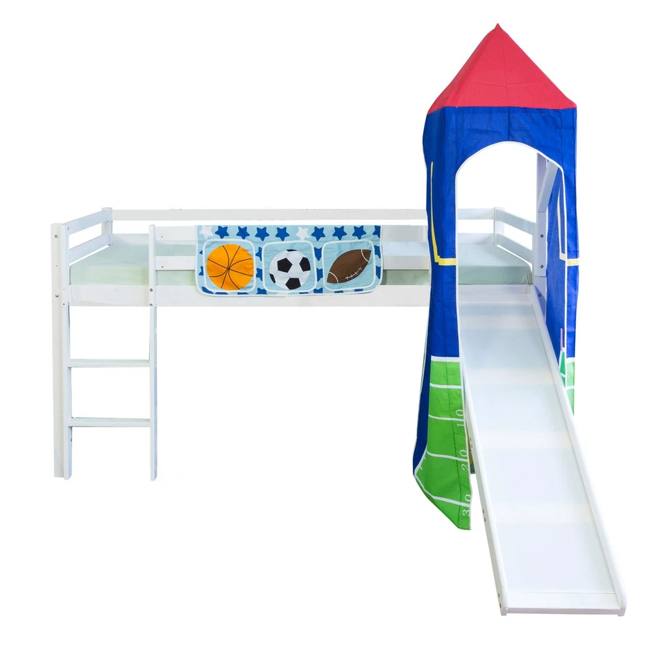 Lit D'Enfant Superposé 90x200 Mezzanine avec Toboggan Cadre de Bois Homestyle4u - Photo 2/4