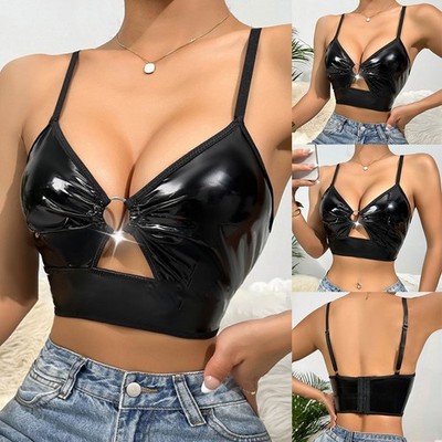 Neu stilvolle Damenoberteile Damentops Ganzjahres Clubwear PVC Leder normal