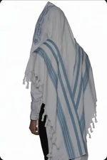 NEW Mofet 100% Cotton Tallit - Light Blue Striped Jewish Prayer Shawl - Kosher