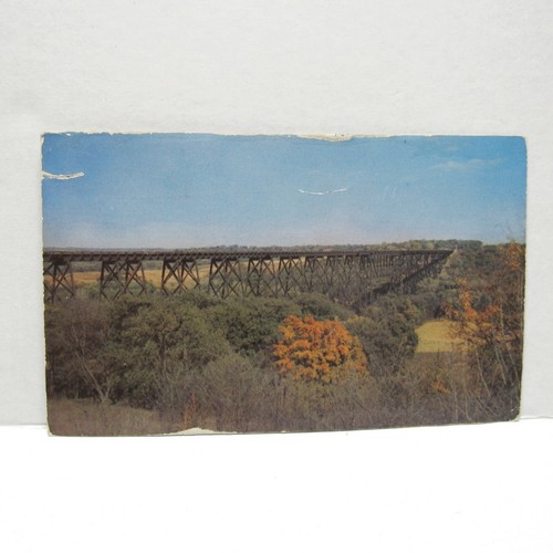 Postcard Vintage Postmarked 1955 Chicago and Northwestern Railroad Bridge Iowa
