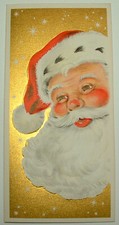 UNUSED - Gold Background - Santa Claus - 1950's HALLMARK Christmas Card