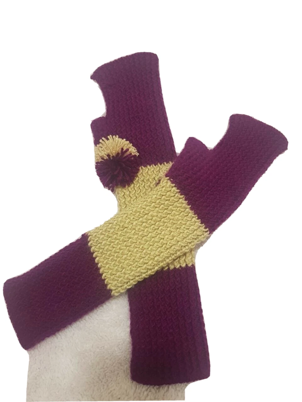 Purple Hand Made 100% Wollen Recycled Wrist Cuff Fingerless Gloves
