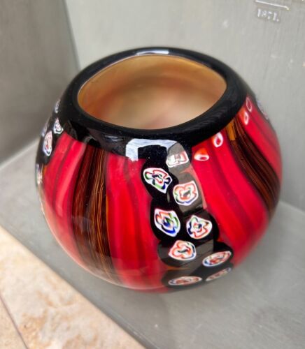 VTG 6” Hand Blown Murano Style Millefiori Art Glass Vase - Picture 1 of 9