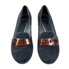 Dansko Olena Black Suede Slip-On Loafers Shoes Animal Print Accents Sz 38