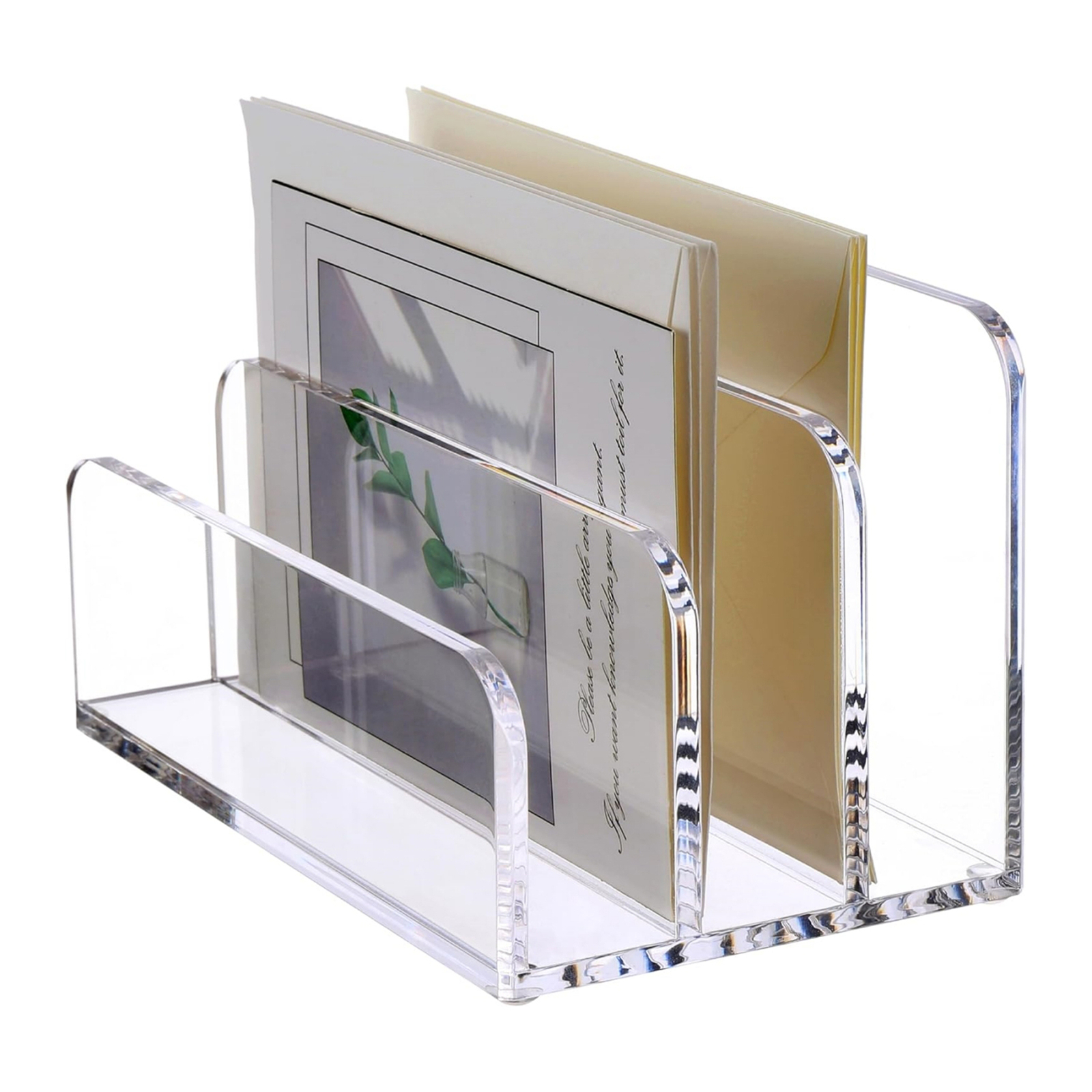 Acrylic File Holder, Clear File Sorter Desk File Organizer 3 Sections Office-image
