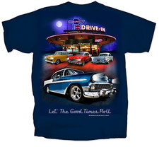 Chevy Tri-five T-shirt - Blue W 1955-1957 Bel Air 150 210 Drive In Scene Chevy Tri-five T-shirt - Blue W 1955-1957 Bel Air 150 210 Drive In Scene