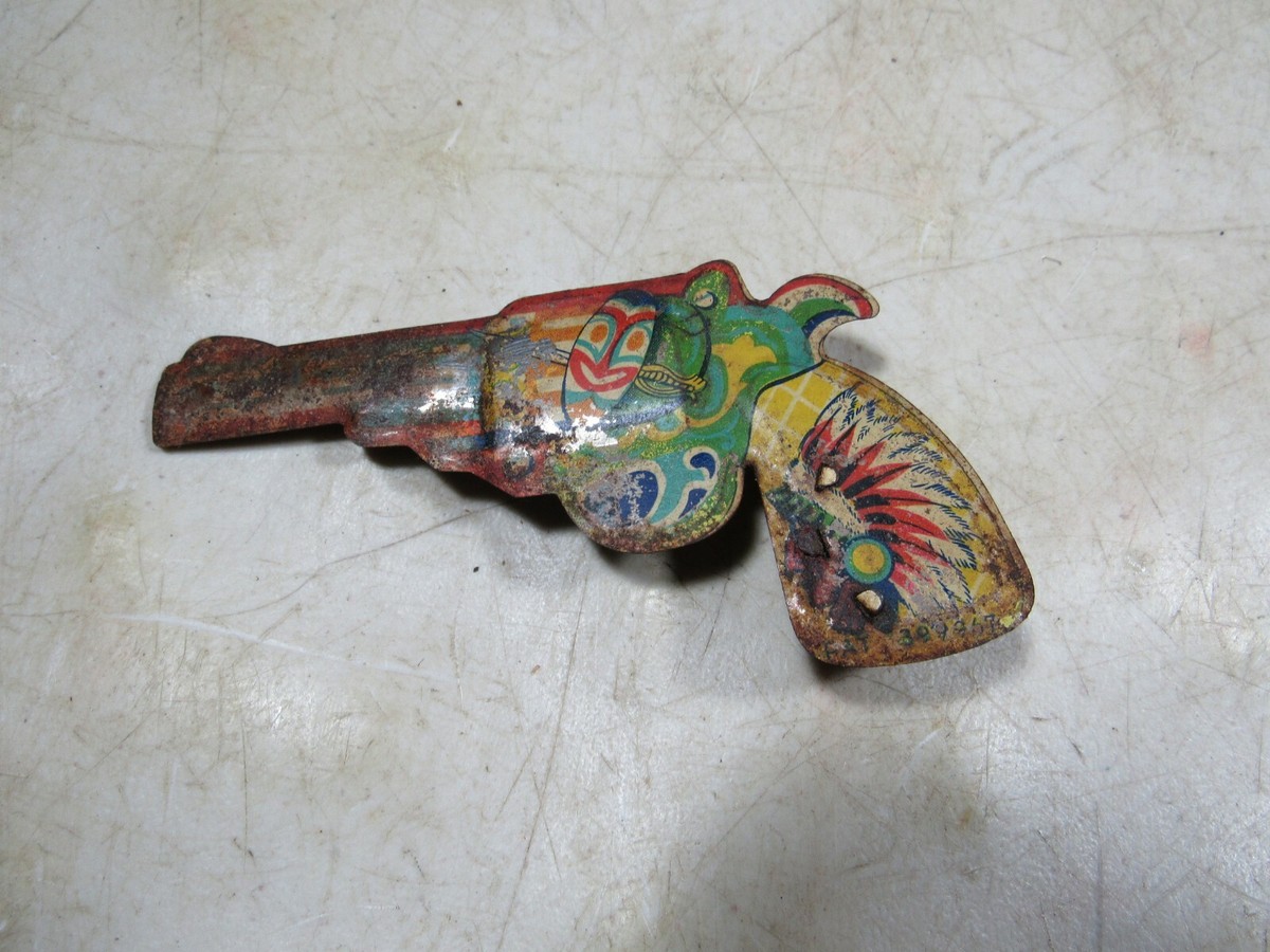 Vintage 1950s Tin Litho Toy Clicker Cricket Revolver Gun