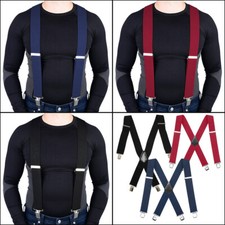 MENS XXL 50MM WIDE HEAVY DUTY X SHAPE BRACES ELASTIC SUSPENDERS TROUSER CLIPS UK