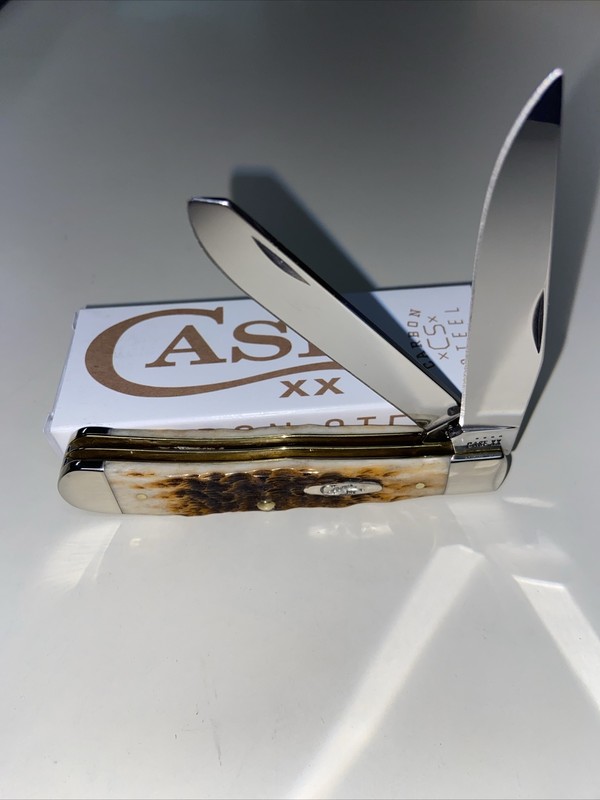 CASE XX #00163 AMBER BONE PEACH SEED JIG TRAPPER CS