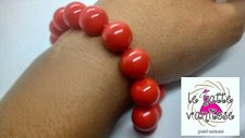 Bracciale colore corallo sfere CHIUSURA IN  ARGENTO da 10 mm  18 cm LUNGHEZZA