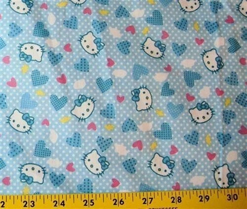 BTY Hello Kitty 63" wide Hearts White Polka Dots Blue Cotton Fabric By The Yard  - Image 2 of 2