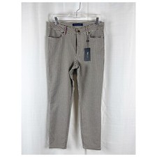 TOMMY HILFIGER Women's Brown Plaid Patterned Pants Size 8 Casual Flat Front