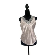 Nicole Satin Top VNeck with Lace Detail Pink -M