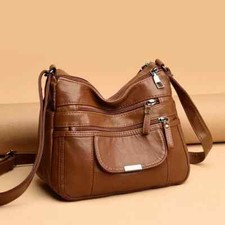 Women's Leather Organizer Purse Shoulder Bag Multiple Pockets Cross Body Handbag