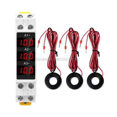AC 80-500V 1-100A DIN Rail Three Phase AC Ammeter Digital Display Current Meter