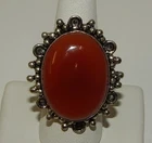 Vintage Large Sterling Silver Carnelian Ring - Size 9 - Estate Jewelry