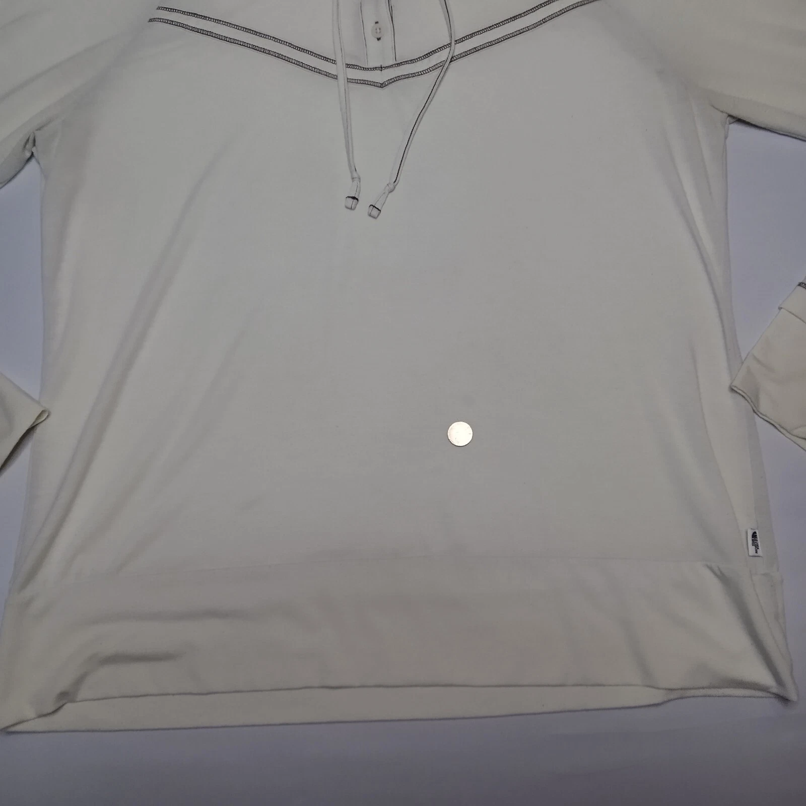 OFF WHITE T shirt con cappuccio North Face 1 4 con bottoni collo a guscio donna XL bianco sporco e grigio