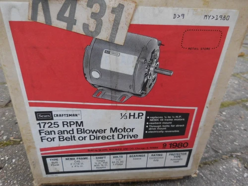 Sears Craftsman 1/3 H.P. Fan and Blower Electric Motor 1725 RPM Unused in Box