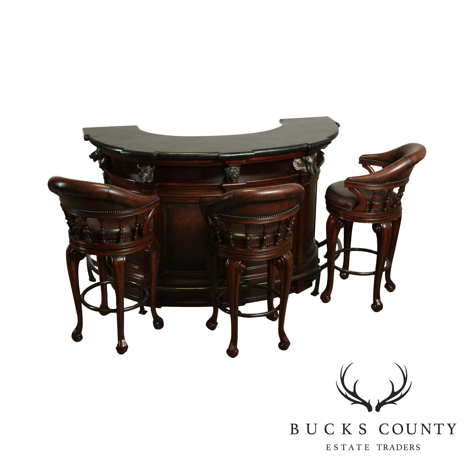 Thomasville Ernest Hemingway Collec Marble Top Trophy Bar With Leather Stools Ebay