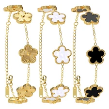 3Pcs 18K Gold Plated Clover Lucky Bracelet Women Flower Five Leaf Link Bracelet