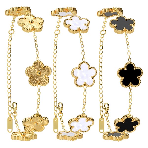 Alternate view of 3pcs 18k Gold Plated Clover Lucky Bracelet Women Flower Five Leaf Link Bracelet