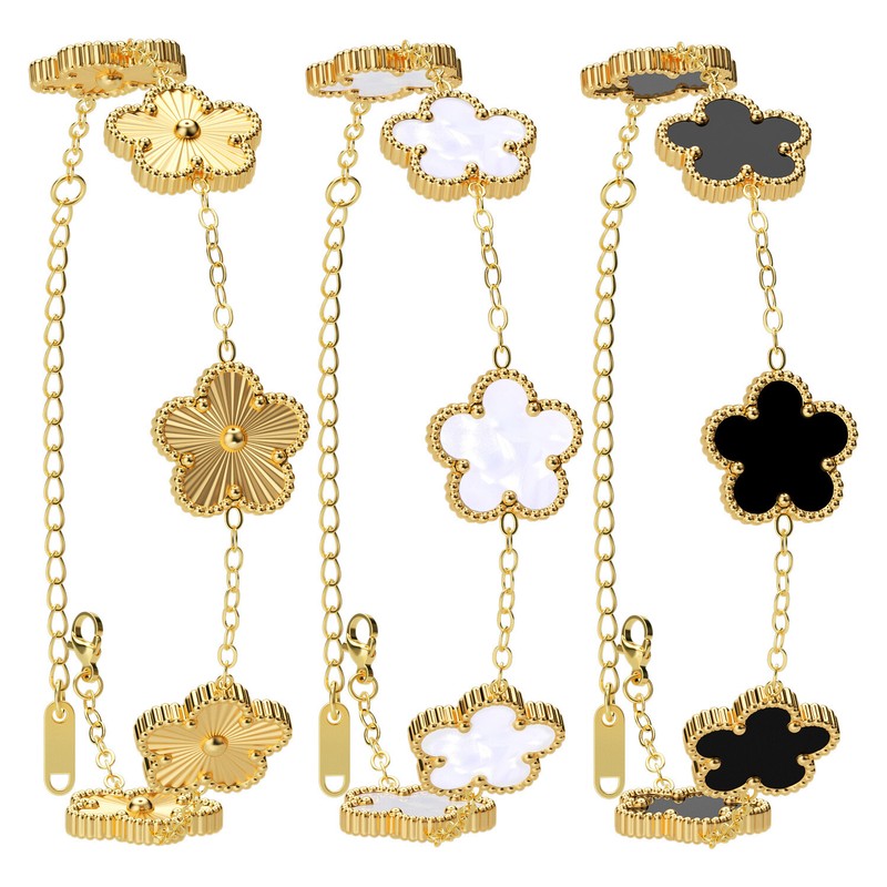 3pcs 18k Gold Plated Clover Lucky Bracelet Women Flower Five Leaf Link Bracelet - Product main view