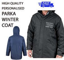 Personalised Winter PARKA Coat Jacket TEXT Only Print Work Wear Waterproof R207X